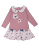 Kız Bebek Brode Yakalı Çiçek Baskılı Çıtçıtlı Fiyonk Detay Elbise