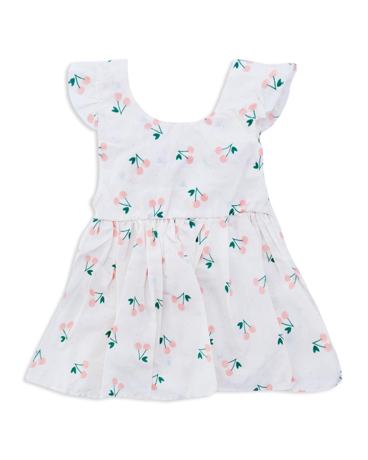 Kız Çocuk Bebek Kiraz Nakışlı Desenli Fırfırlı Elbise