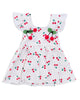Kız Çocuk Bebek Kiraz Nakışlı Desenli Fırfırlı Elbise