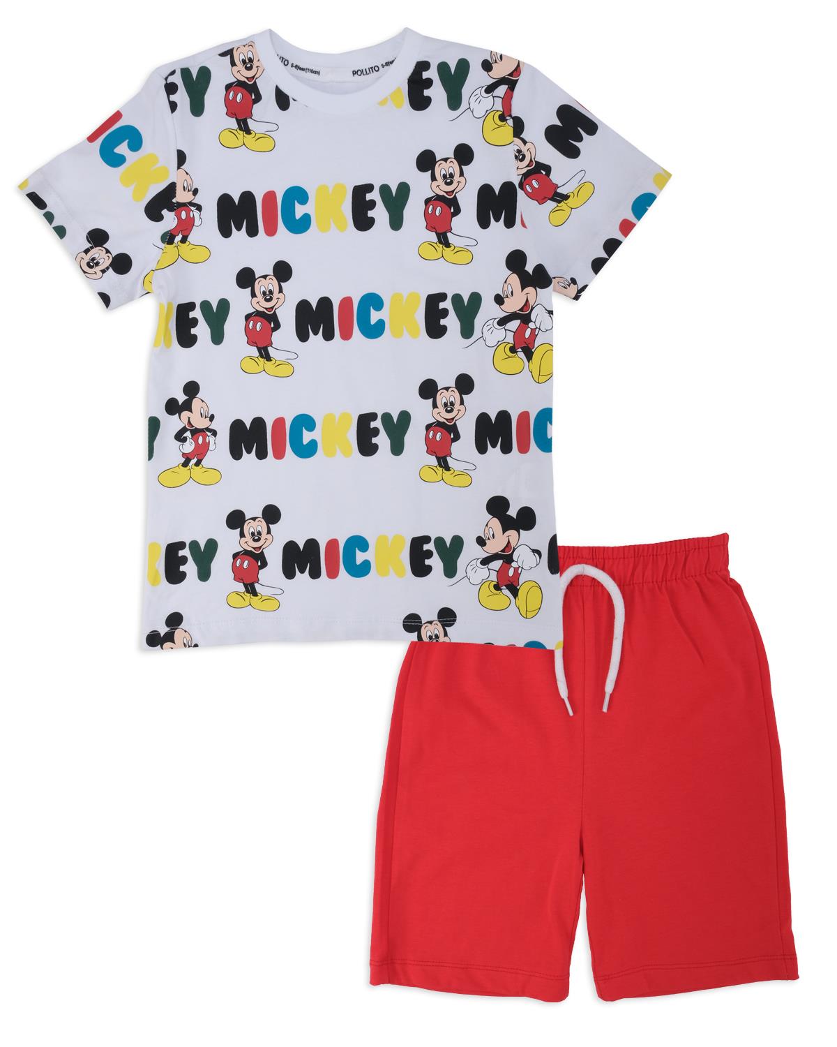 Erkek Çocuk Mickey Mouse Baskılı Yazlık 2'Li Alt Üst Şort Takım