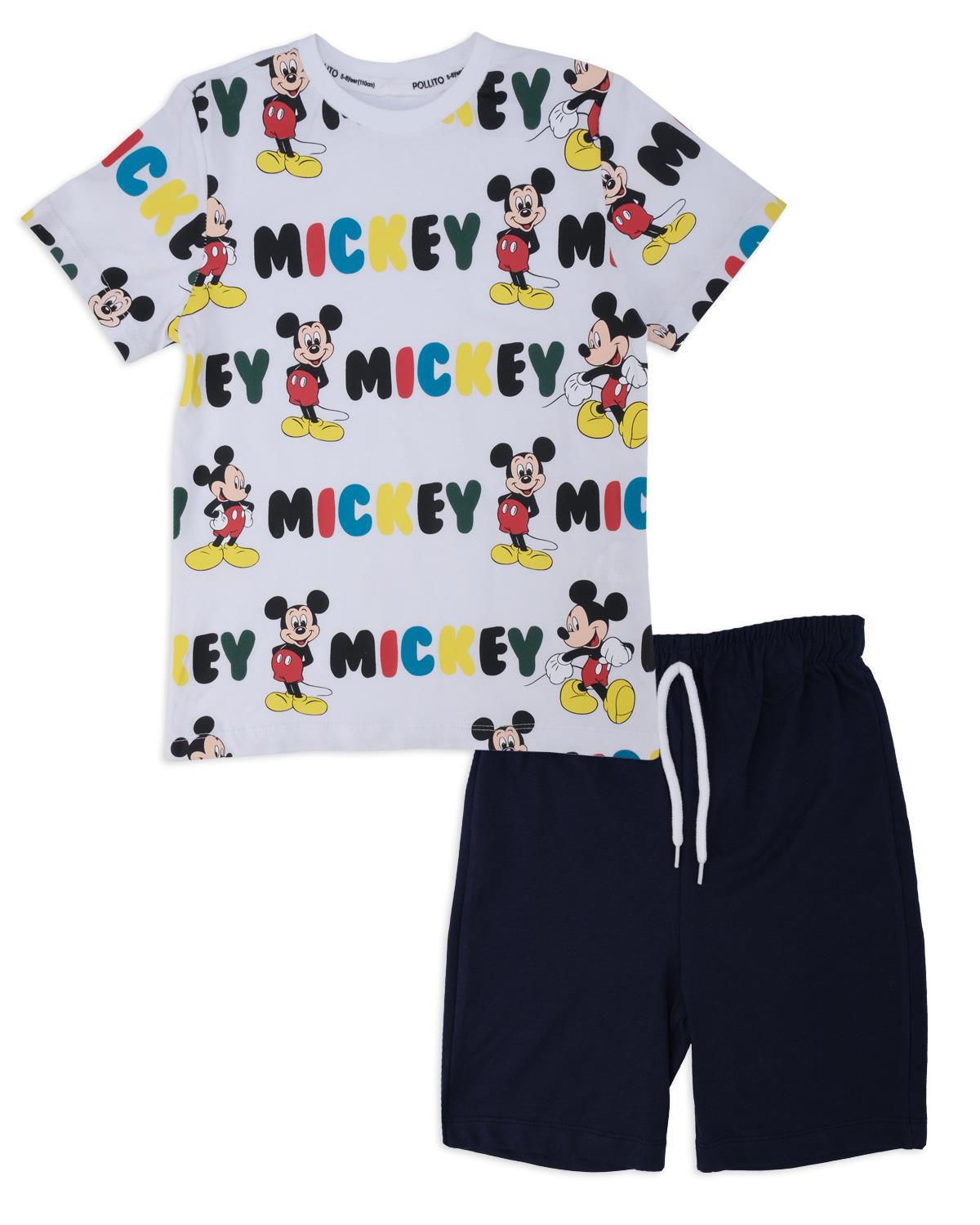 Erkek Çocuk Mickey Mouse Baskılı Yazlık 2'Li Alt Üst Şort Takım