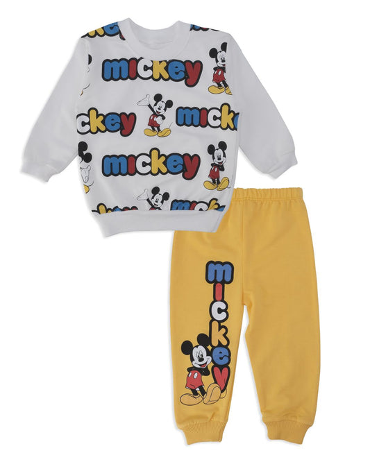 Erkek Bebek Mickey Mouse Baskılı Yazılı 2'li Alt Üst Takım
