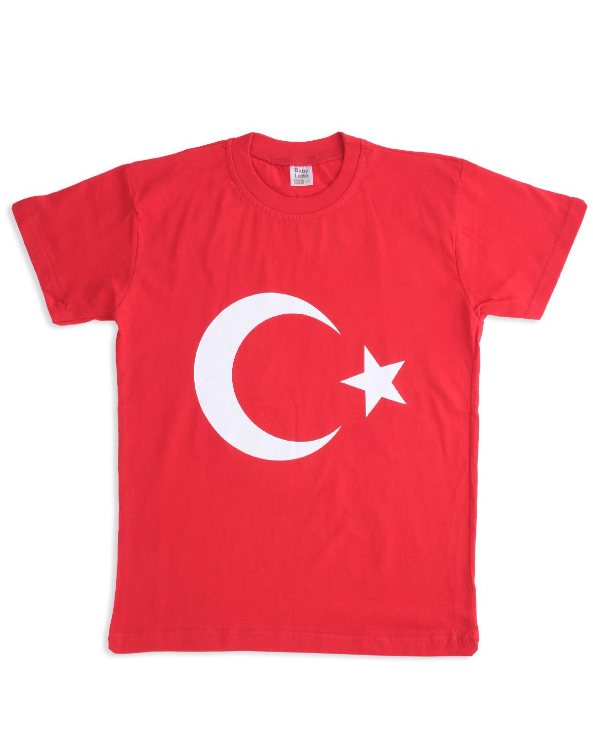Unisex Çocuk Türk Bayrağı Baskılı Kısa Kol T-Shirt