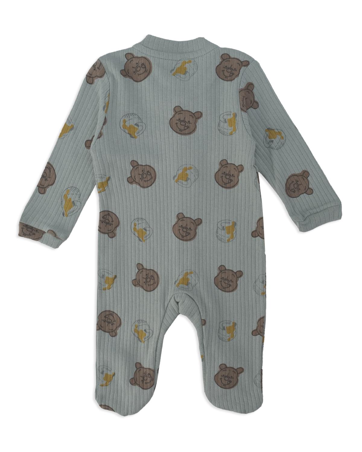 Unisex Bebek Winie The Pooh Baskılı Şapkalı Çıtçıtlı Patikli Tulum