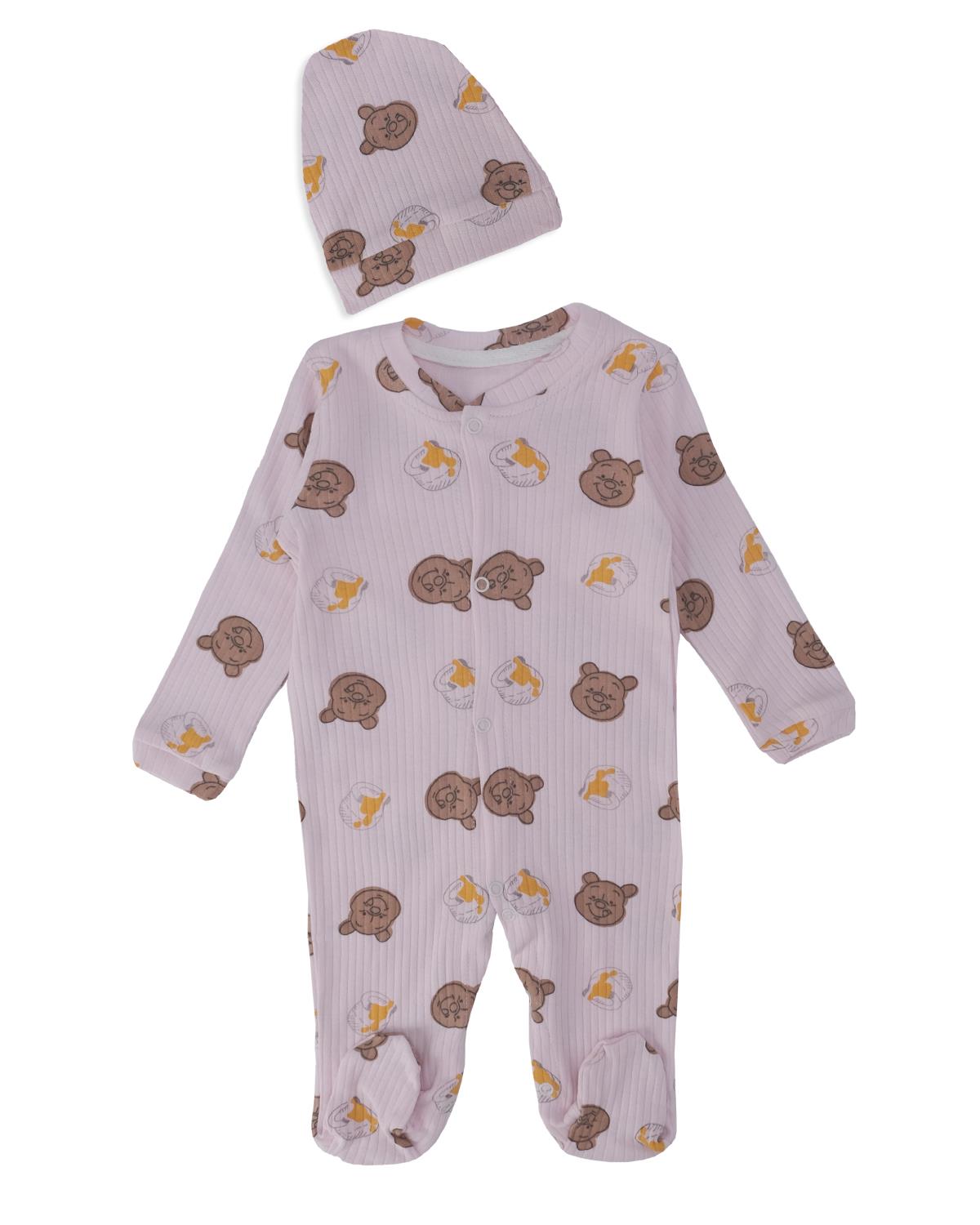 Unisex Bebek Winie The Pooh Baskılı Şapkalı Çıtçıtlı Patikli Tulum