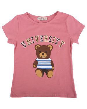 Bisiklet Yaka Ayıcık Baskılı University T-shirt