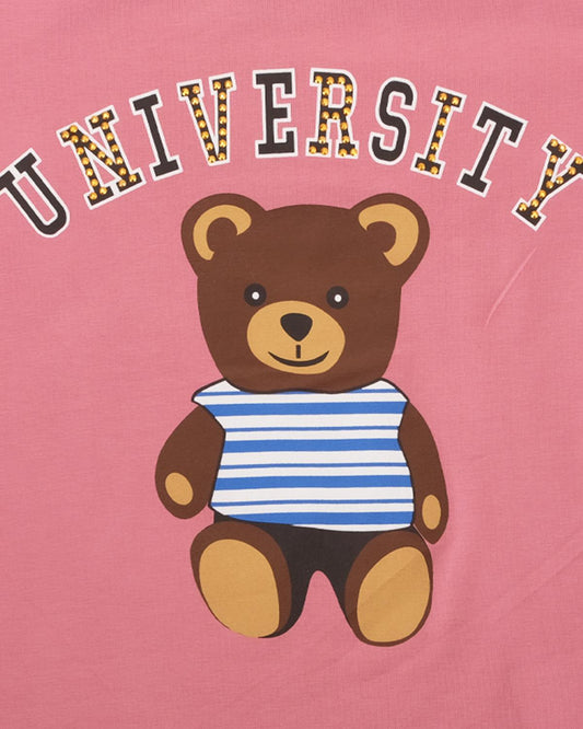 Bisiklet Yaka Ayıcık Baskılı University T-shirt