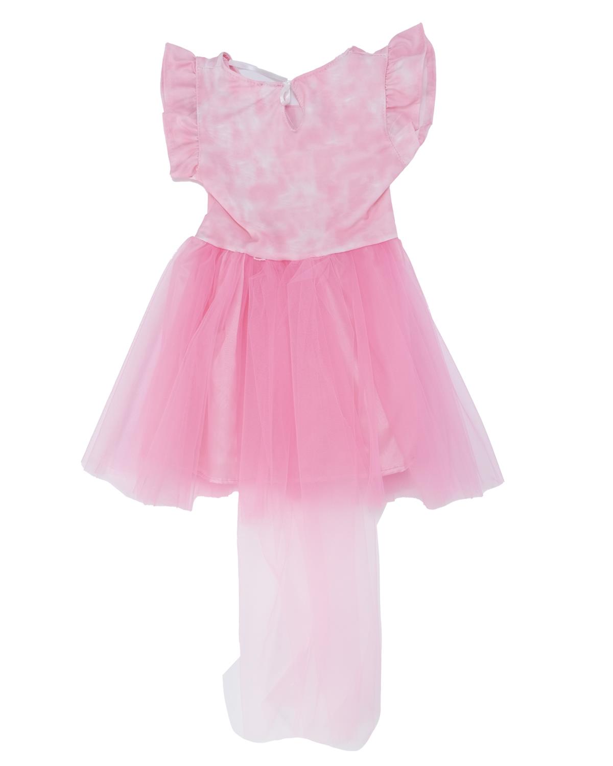 Kız Çocuk Barbie Baskılı Fırfır Kol Tütü Kuyruklu Tüllü Elbise