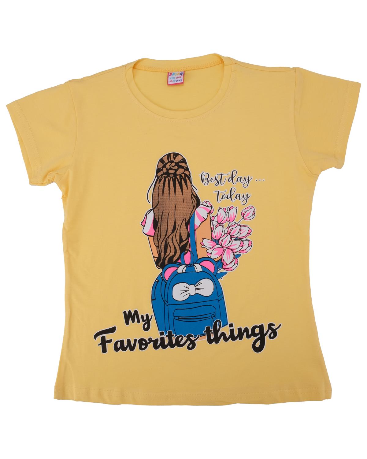 Kız Çocuk Bisiklet Yaka Baskılı T-shirt