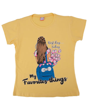 Kız Çocuk Bisiklet Yaka Baskılı T-shirt