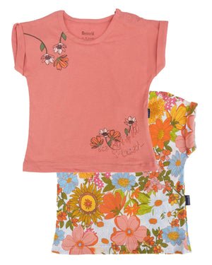 Çiçek Baskılı Bisiklet Yaka T-shirt 2'li Set