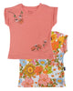 Çiçek Baskılı Bisiklet Yaka T-shirt 2'li Set