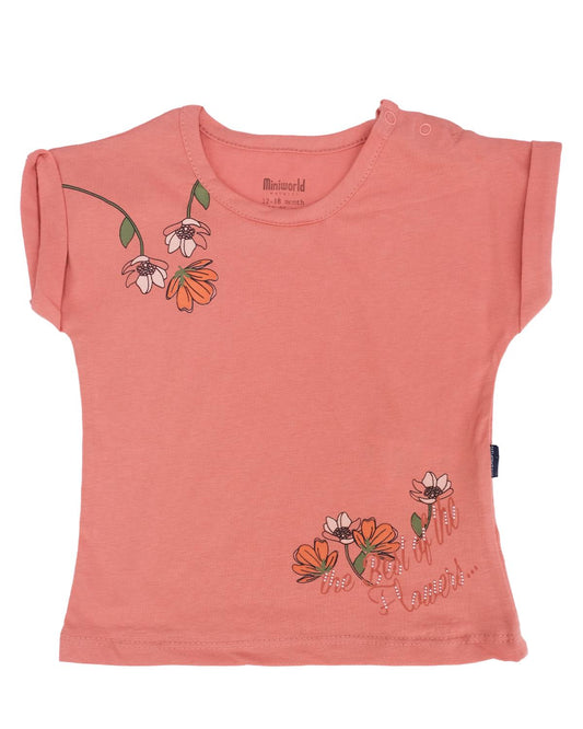 Çiçek Baskılı Bisiklet Yaka T-shirt 2'li Set