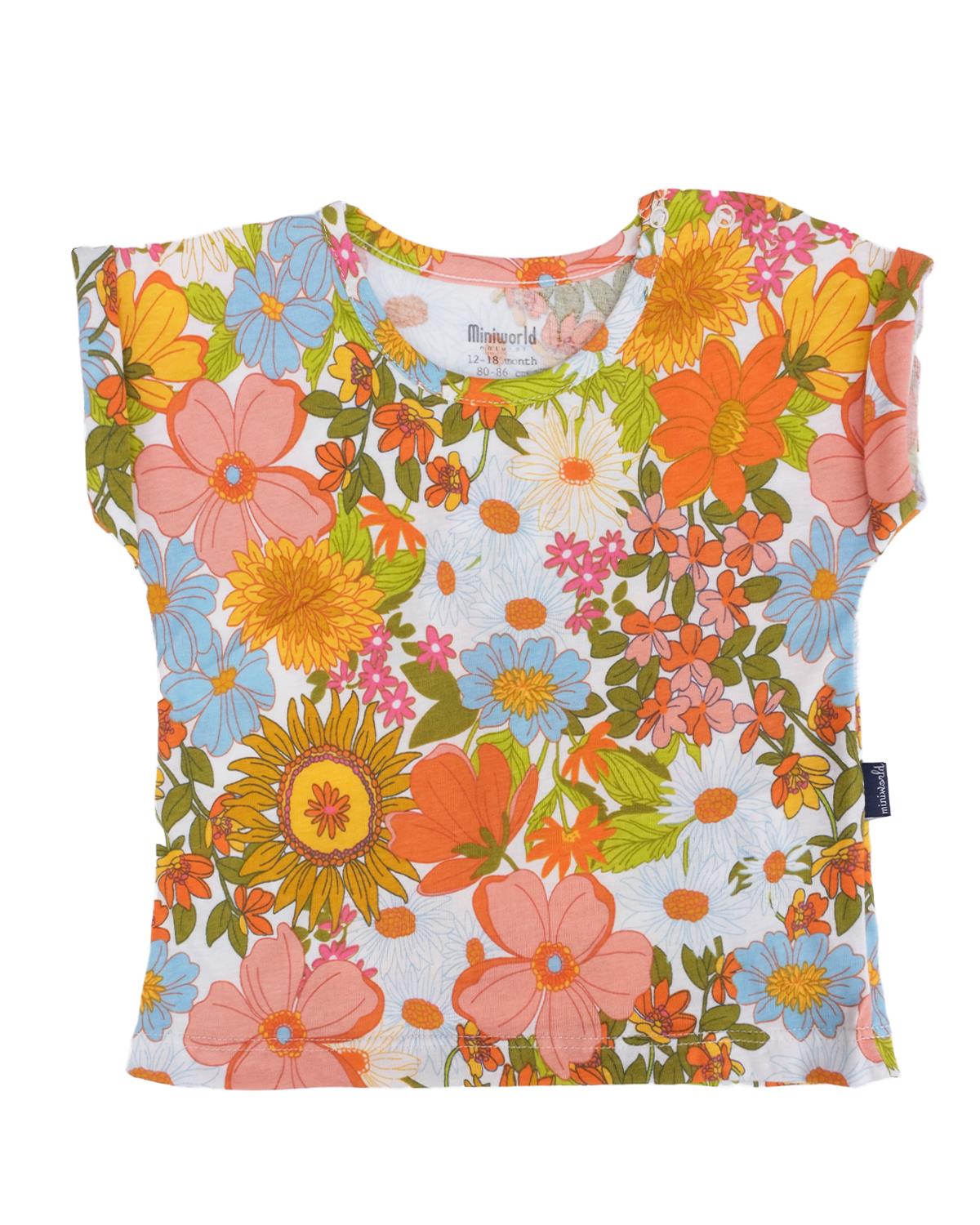 Çiçek Baskılı Bisiklet Yaka T-shirt 2'li Set