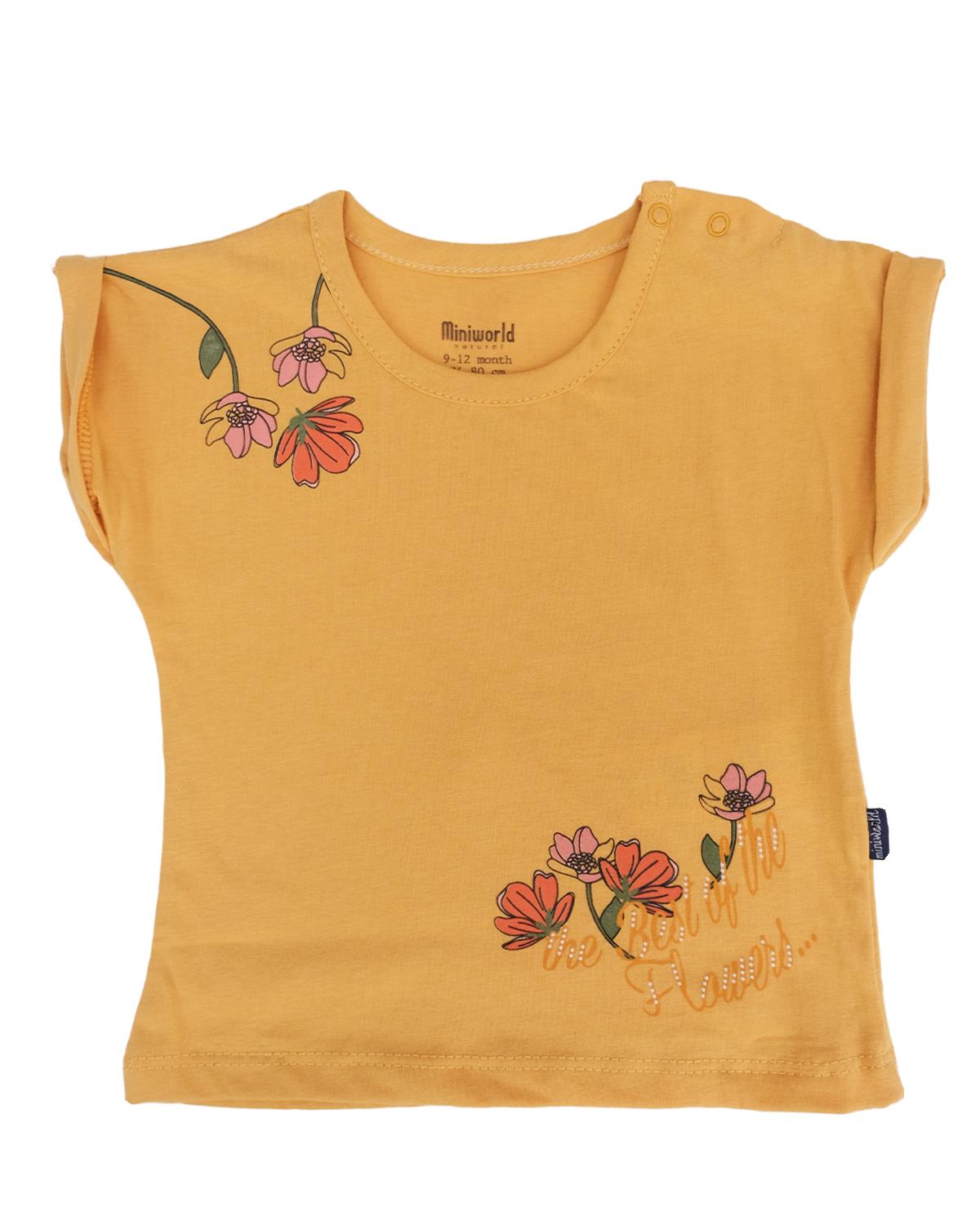 Çiçek Baskılı Bisiklet Yaka T-shirt 2'li Set