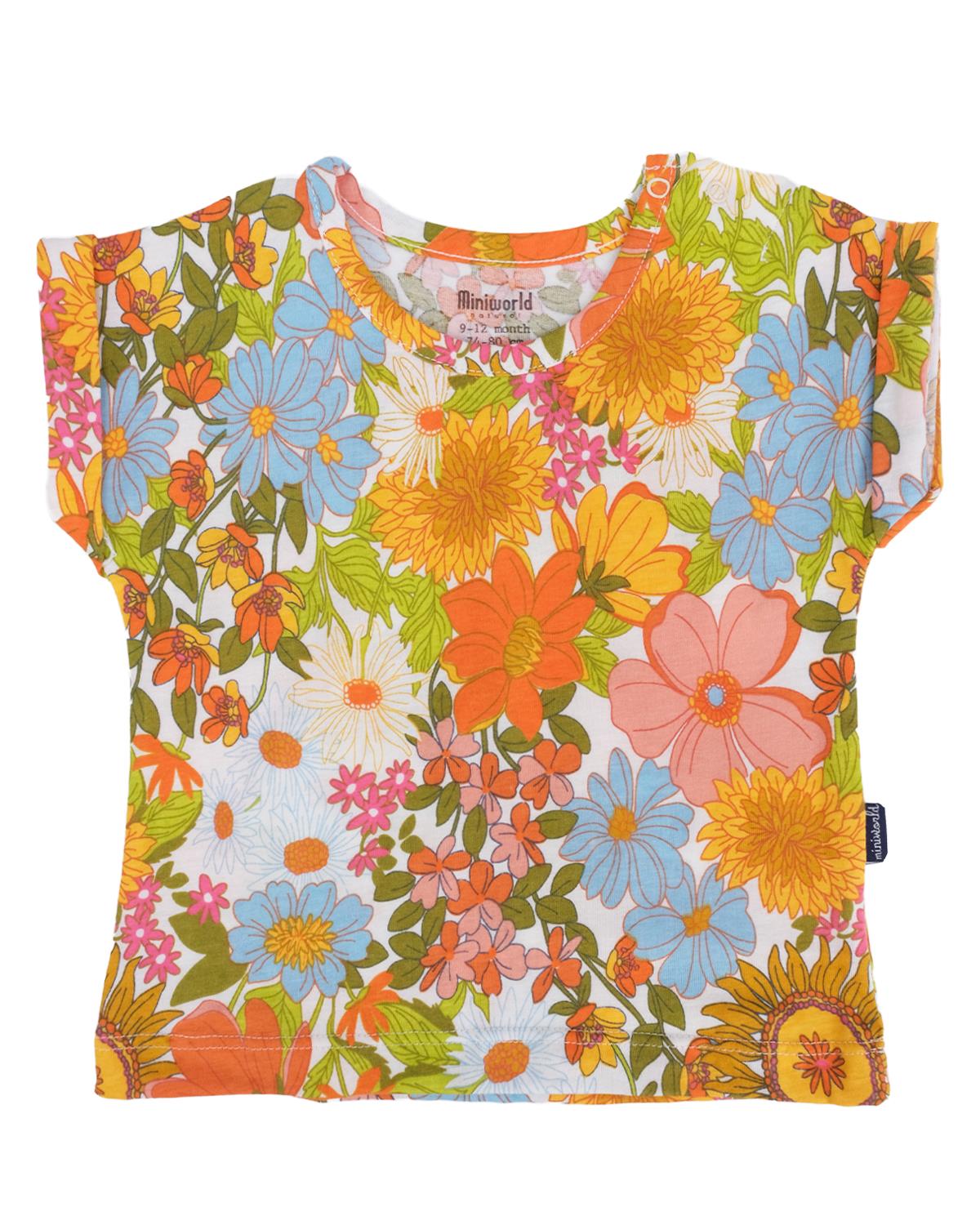 Çiçek Baskılı Bisiklet Yaka T-shirt 2'li Set