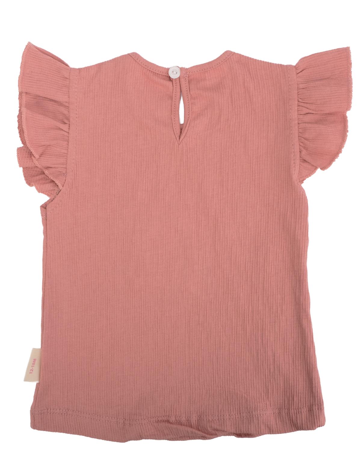 Çiçek Baskılı Kolu Büzgülü T-shirt