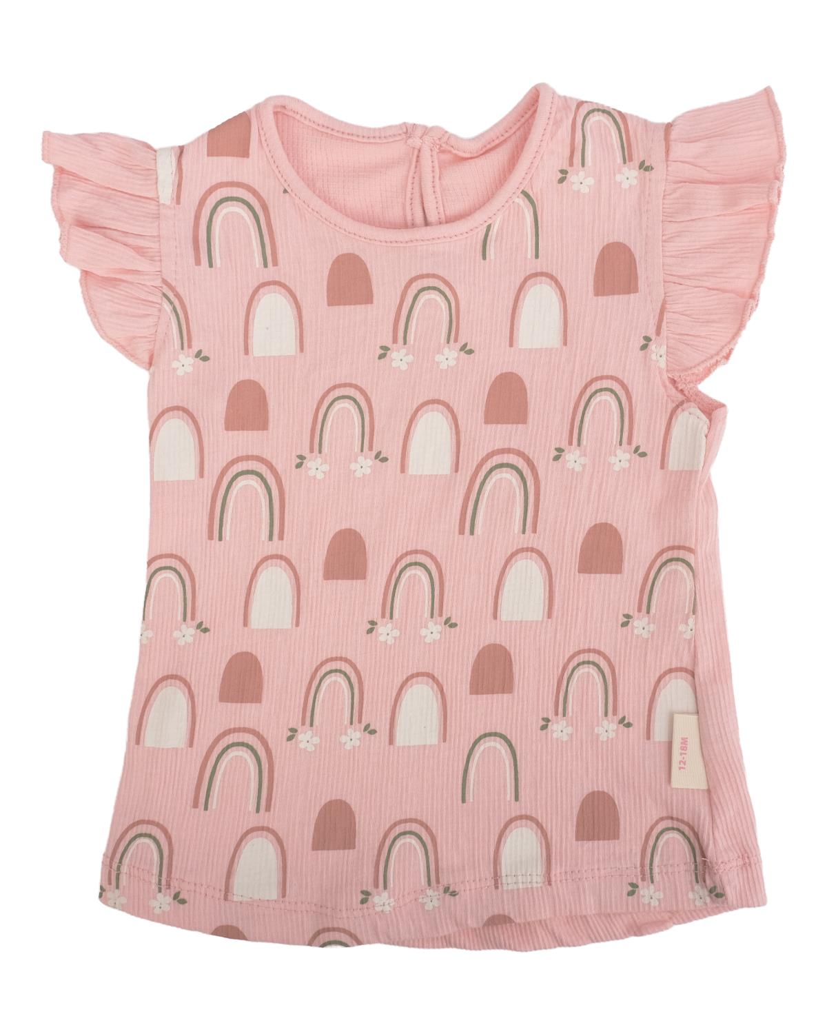 Çiçek Baskılı Kolu Büzgülü T-shirt