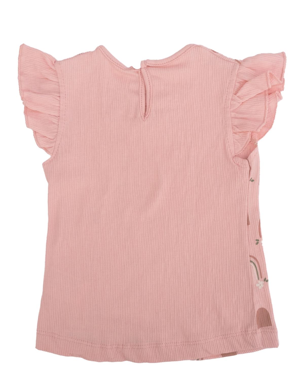 Çiçek Baskılı Kolu Büzgülü T-shirt