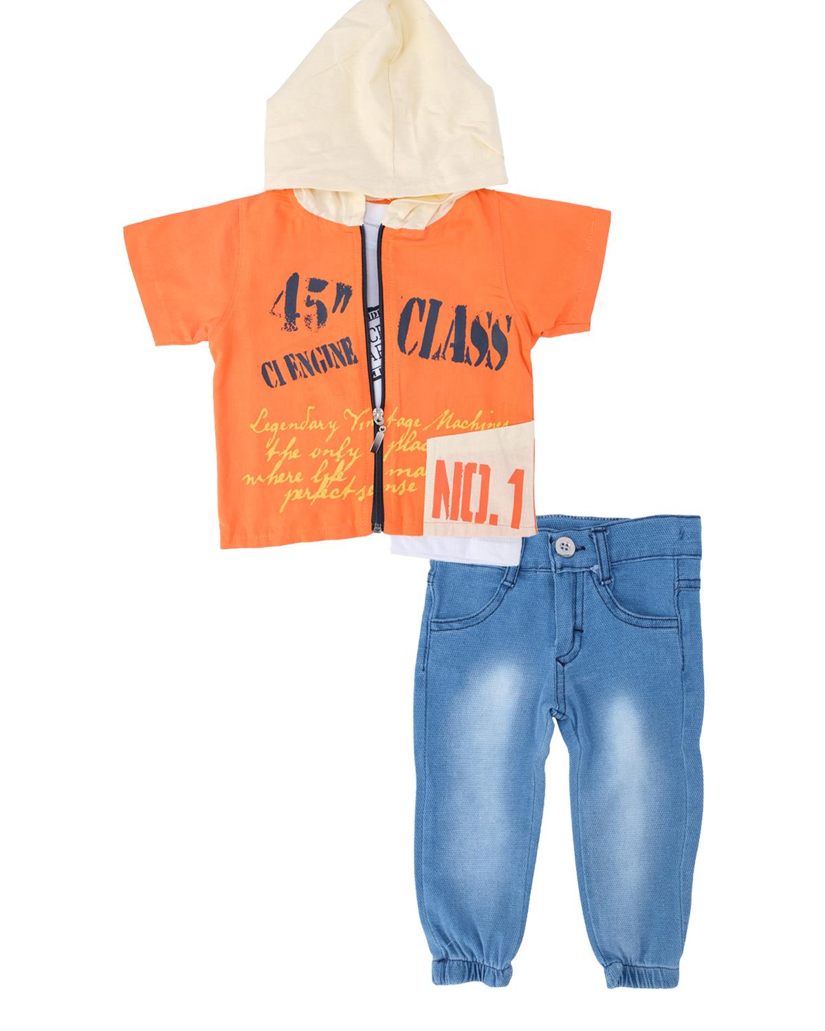 Erkek Bebek Yazı Baskılı Yelekli T-Shirt Pantolon Alt Üst Takım