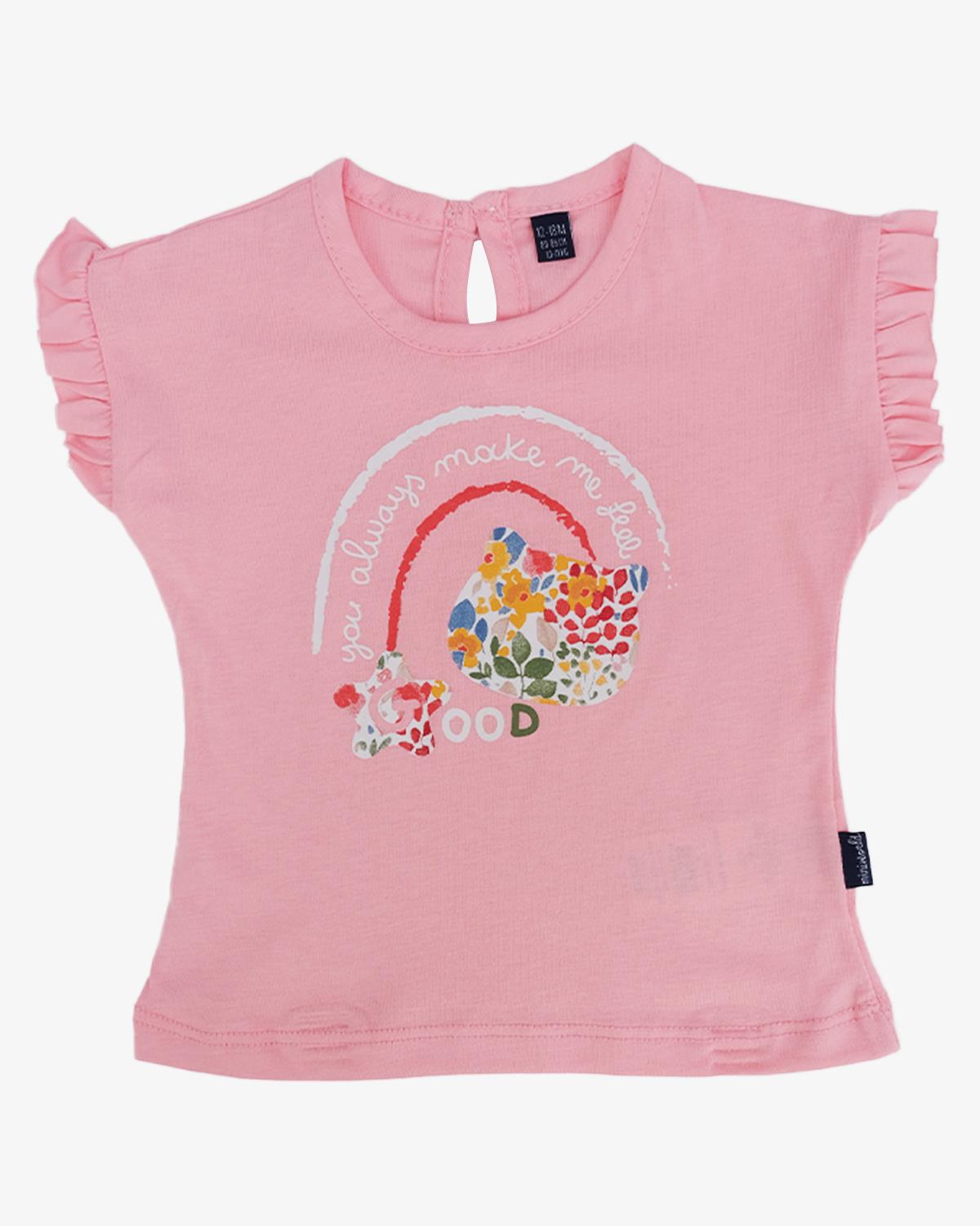 Renkli Çiçek Desenli Kolları Büzgülü T-shirt 2'li Set