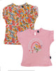 Renkli Çiçek Desenli Kolları Büzgülü T-shirt 2'li Set