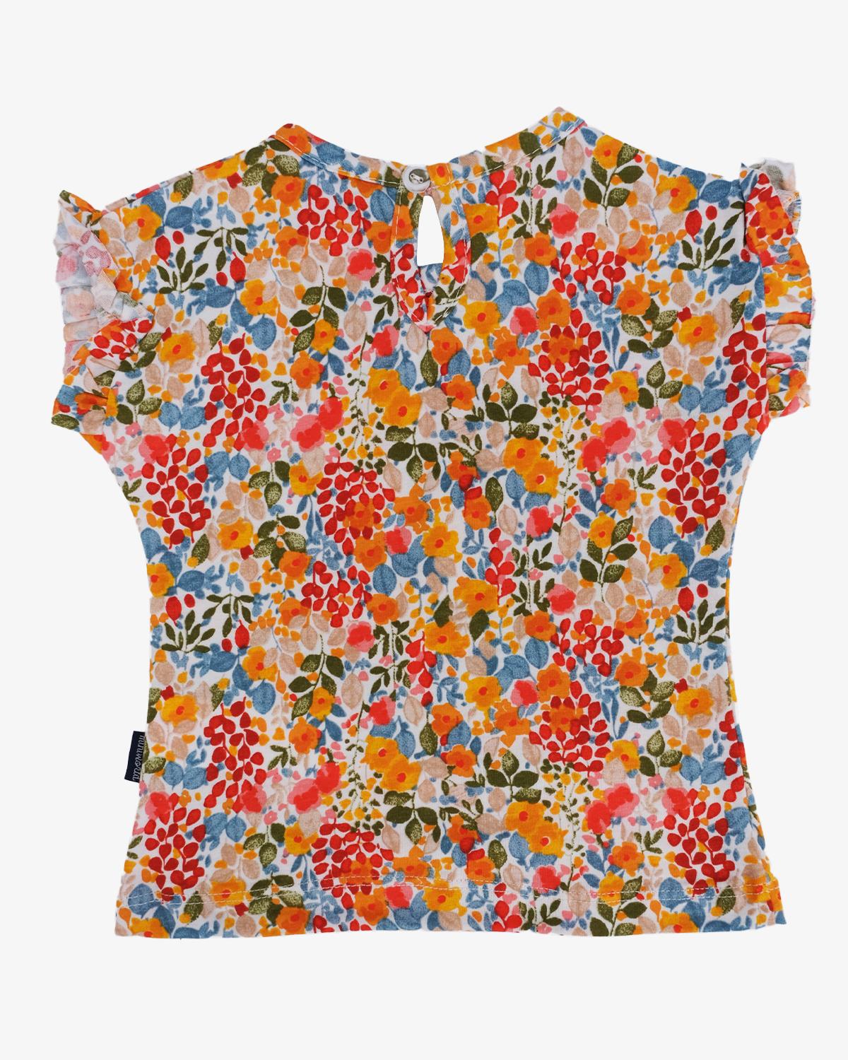 Renkli Çiçek Desenli Kolları Büzgülü T-shirt 2'li Set