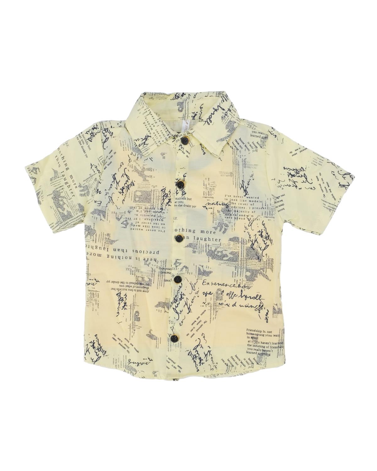 Erkek Çocuk Gazete Yazı Baskılı Gömlek T-Shirt Kot Şort 3'lü Takım
