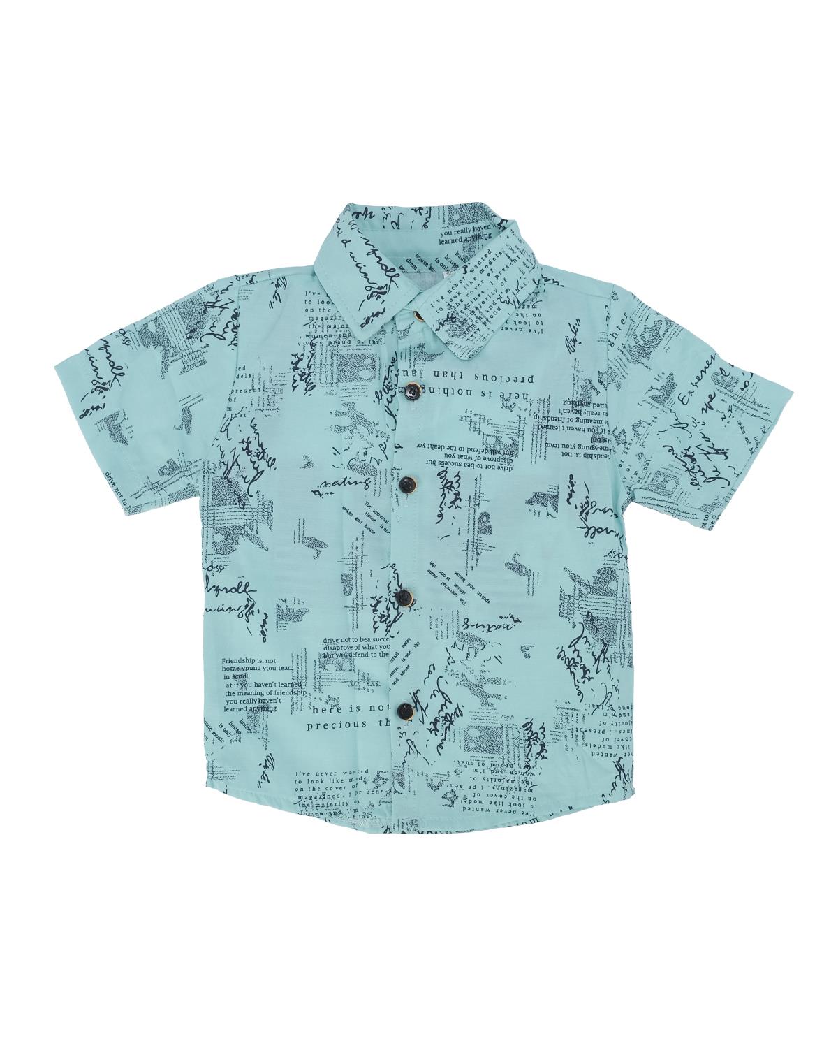 Erkek Çocuk Gazete Yazı Baskılı Gömlek T-Shirt Kot Şort 3'lü Takım