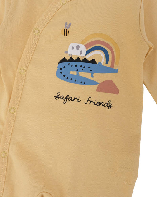 Erkek Bebek Hayvan Baskılı Yandan Çıtçıtlı Patikli Tulum 2'li Set