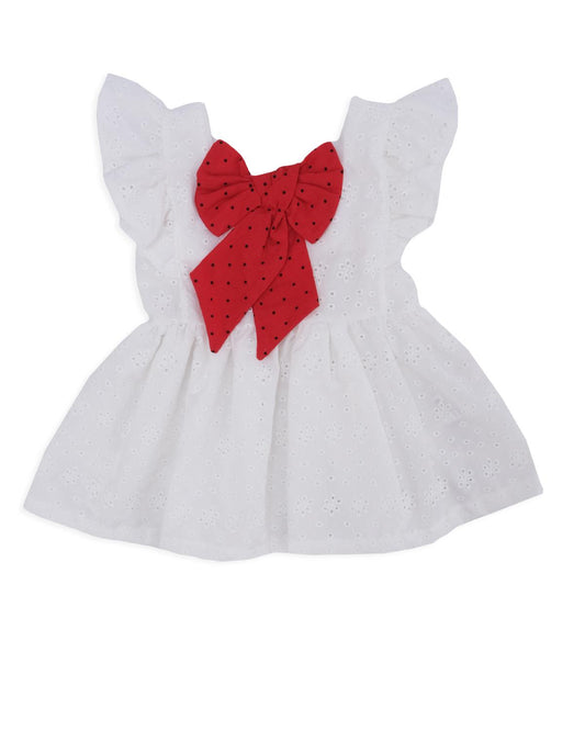 Kız Bebek Fiyonklu Dantel İşlemeli Fırfırlı Elbise
