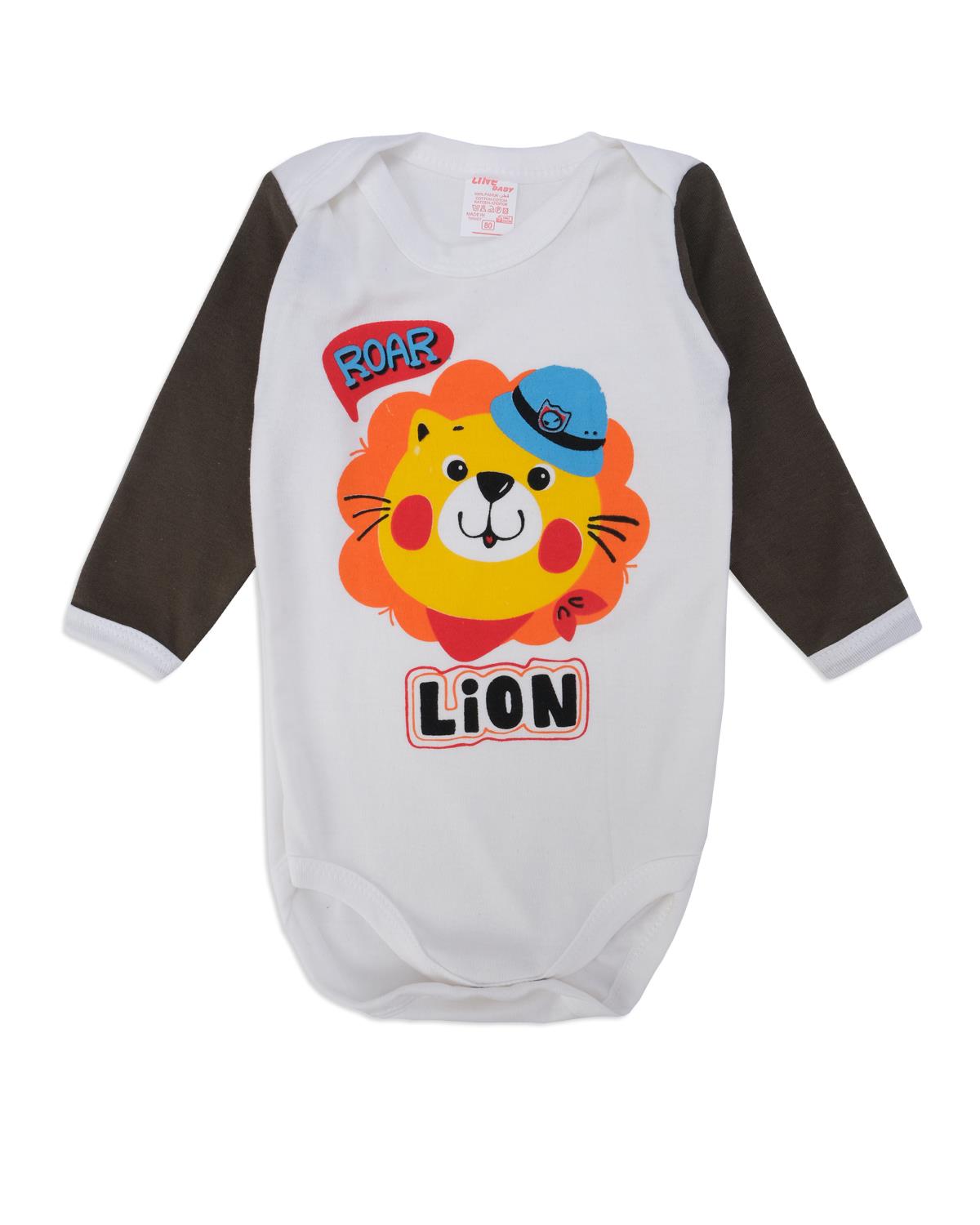 Lion Baskılı Uzun Kollu Çıtçıtlı Zıbın