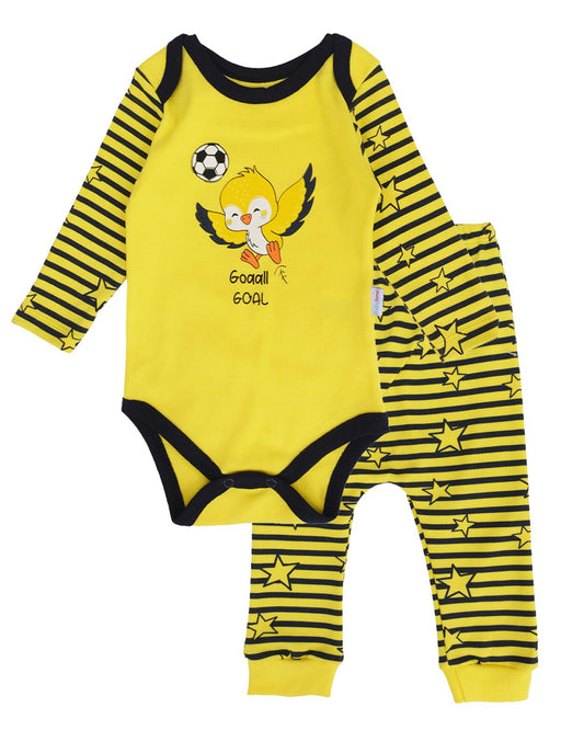 Erkek Bebek Fenerbahçe Kanarya Baskılı Zıbın Takımı Seti Badi 3'lü