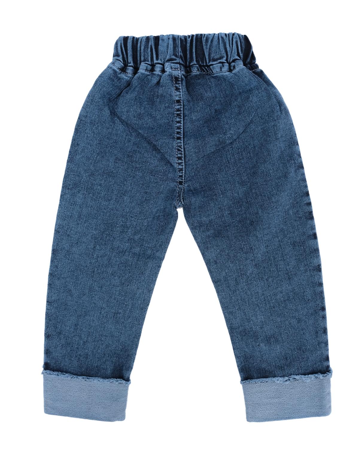 Paçası Kedi Nakışlı Beli Lastikli Kot Pantolon