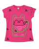 Kız Çocuk Sevimli Kedi Baskılı Penye Likralı T-Shirt