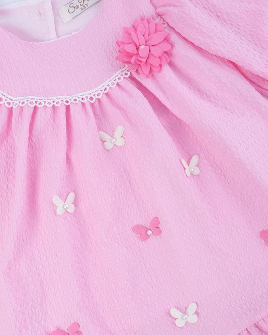 Kız Çocuk Kelebekli Çiçek Detay Fırfırlı Şifon Elbise