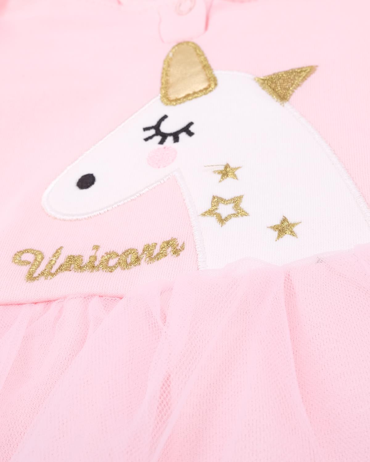 Kız Bebek Unicorn Baskılı Kapüşonlu Penye Tüllü Elbise