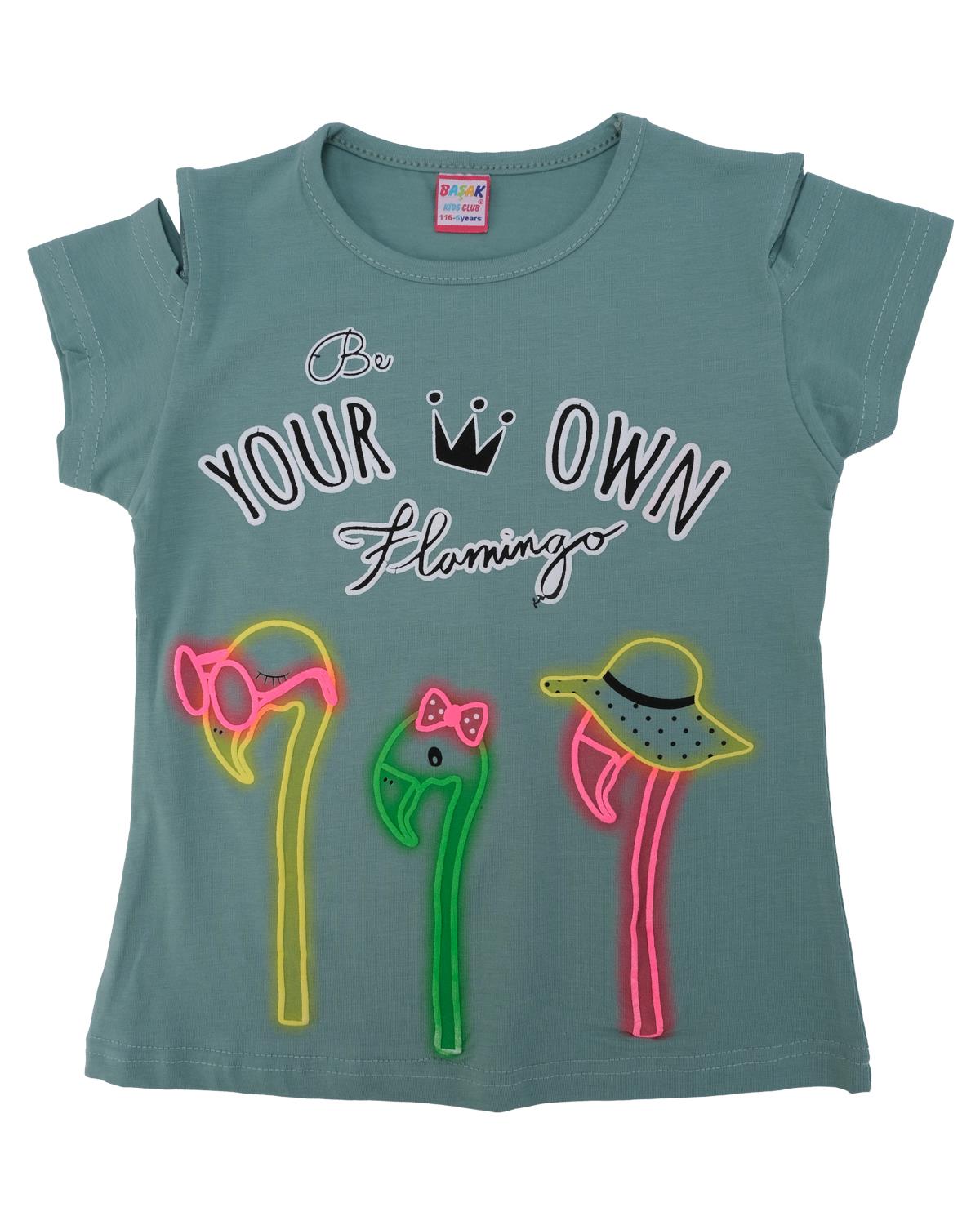 Kız Çocuk Bisiklet Yaka Omuz Yırtmacı Detaylı T-shirt
