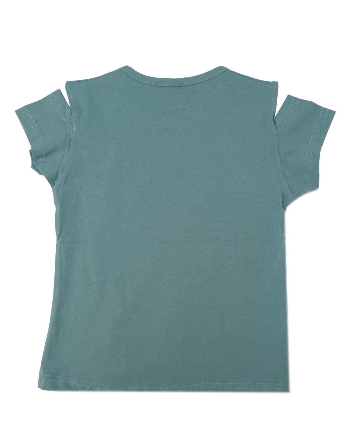 Kız Çocuk Bisiklet Yaka Omuz Yırtmacı Detaylı T-shirt
