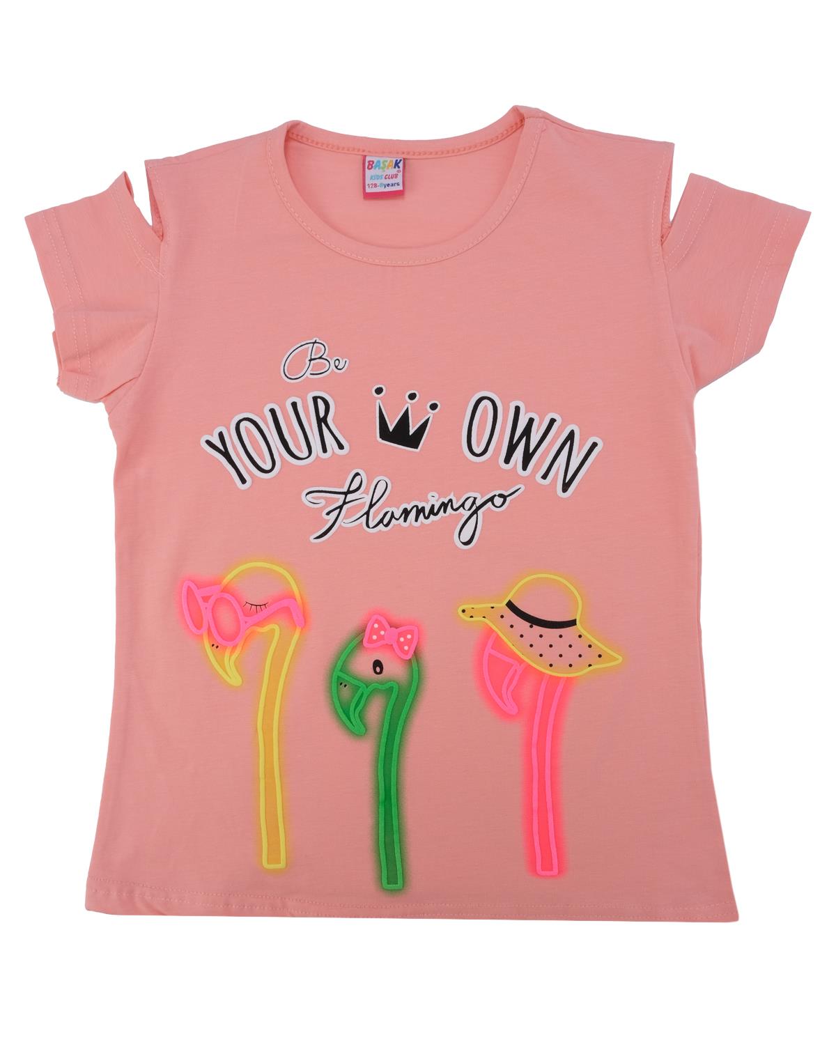 Kız Çocuk Bisiklet Yaka Omuz Yırtmacı Detaylı T-shirt