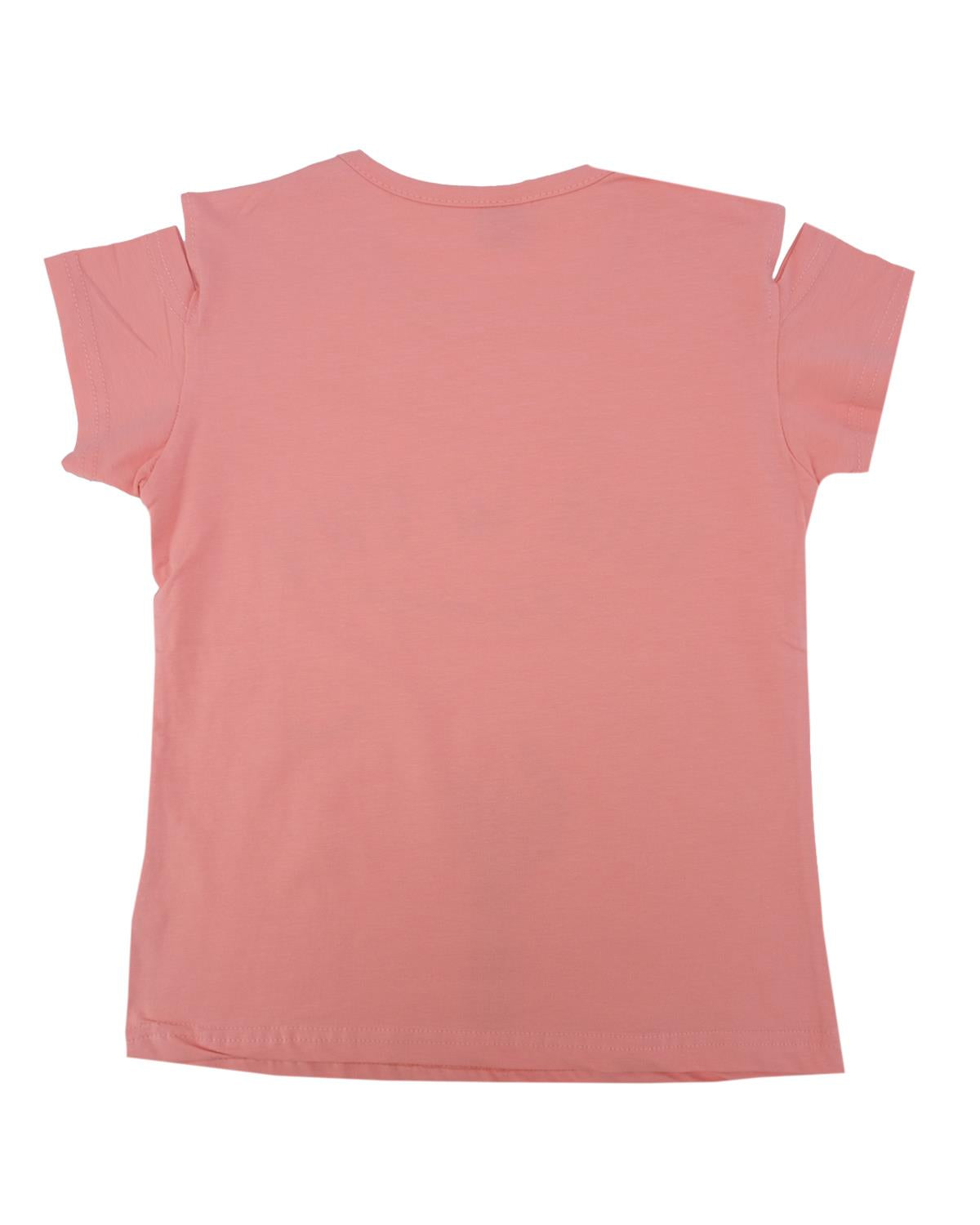 Kız Çocuk Bisiklet Yaka Omuz Yırtmacı Detaylı T-shirt
