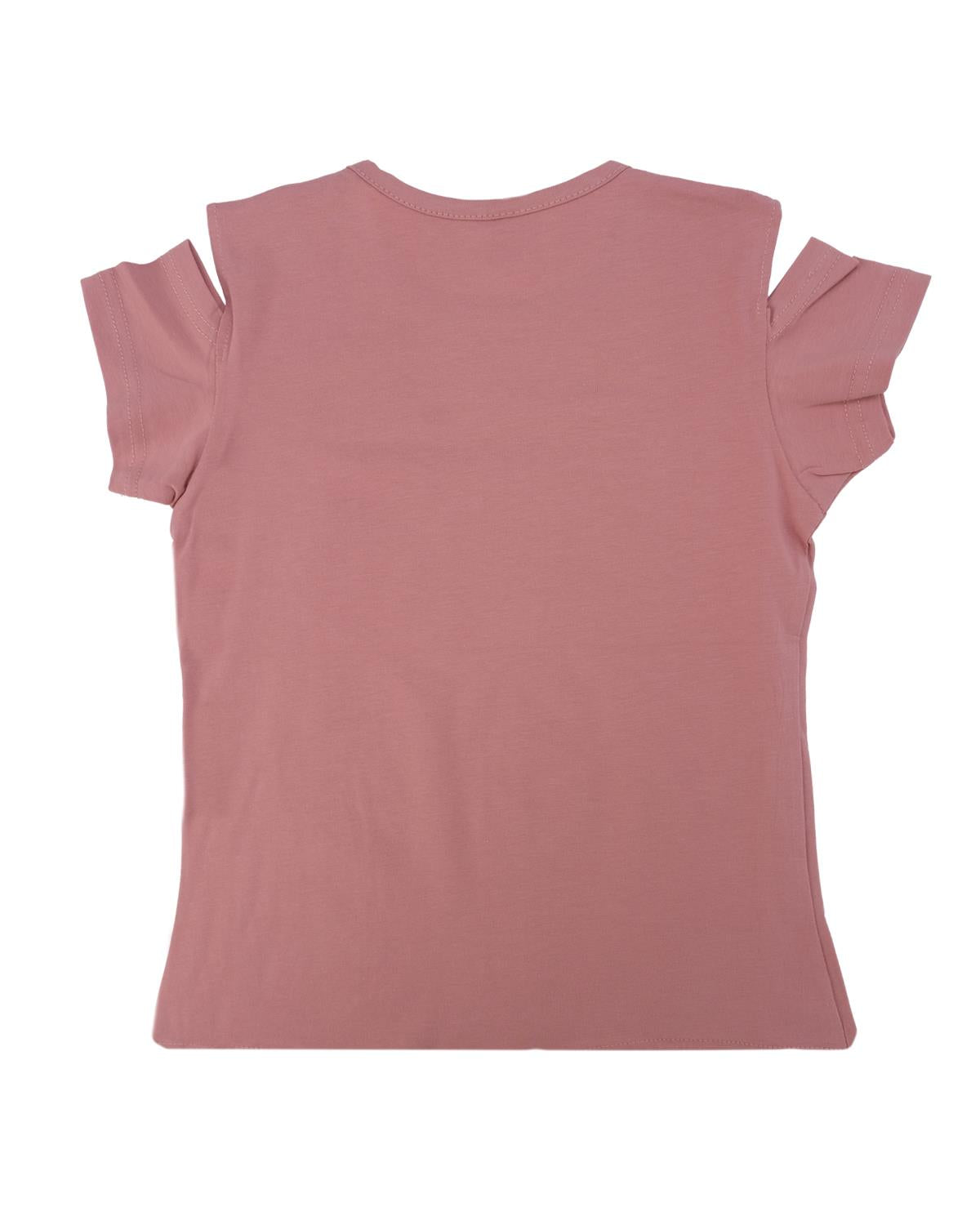 Kız Çocuk Bisiklet Yaka Omuz Yırtmacı Detaylı T-shirt