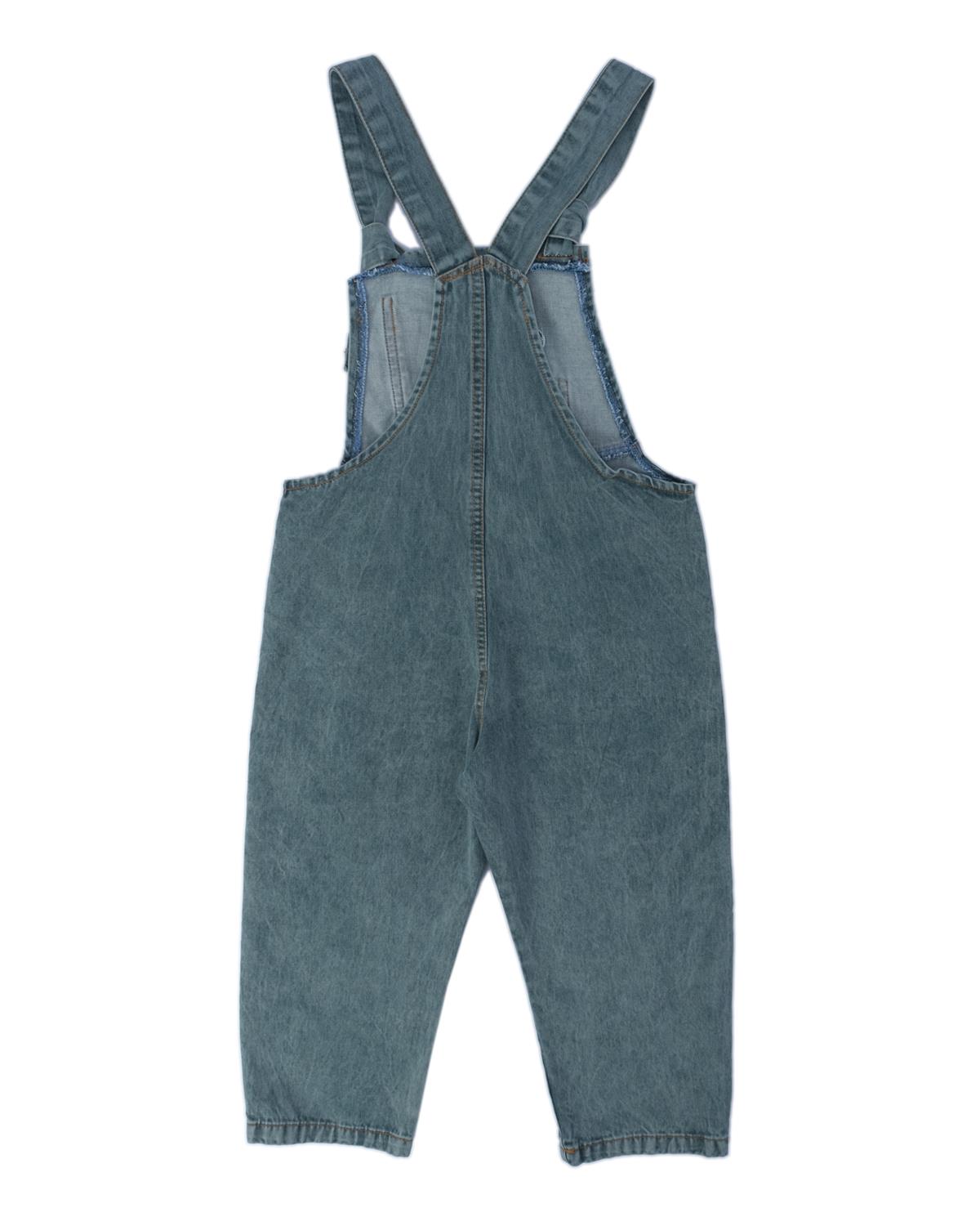 Unisex Çocuk Ayıcık Nakışlı Bağlama Detaylı Kot Salopet