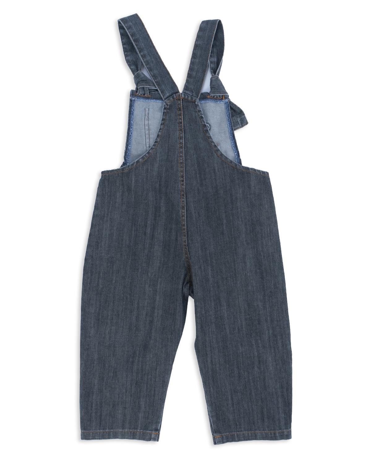 Unisex Çocuk Ayıcık Nakışlı Bağlama Detaylı Kot Salopet