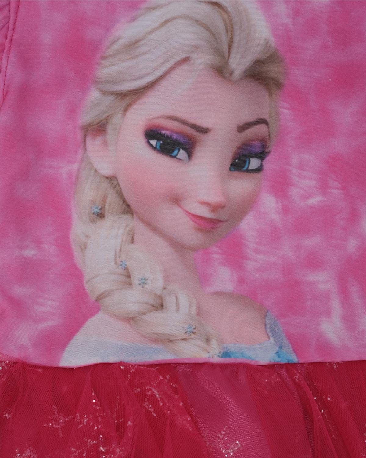 Kız Çocuk Elsa Baskılı Fırfır Kol Tütü Kuyruklu Tüllü Elbise