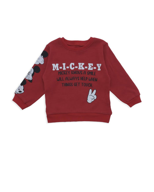 Erkek Bebek Mickey Yazılı Kol Detay 2'Li Alt Üst Eşofman Takım