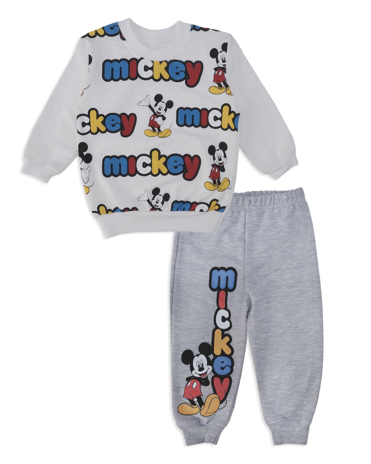 Erkek Bebek Mickey Mouse Baskılı Yazılı 2'li Alt Üst Takım