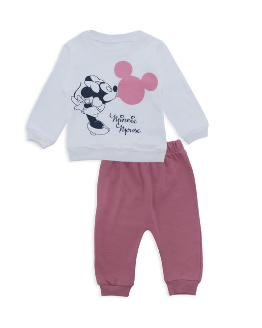 Kız Bebek Mickey Mouse Öpücük Baskılı Alt Üst 2'Li Eşofman Takım