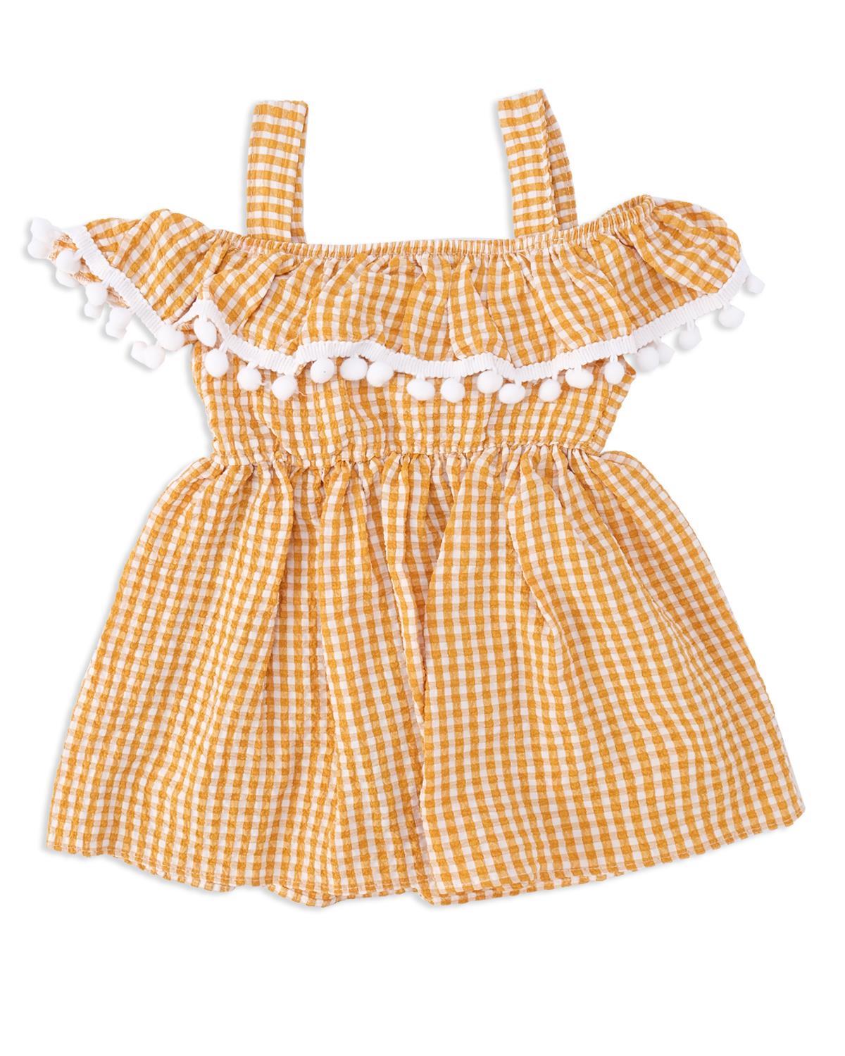 Kız Bebek Pitikareli Kirazlı Fırfır Detay Askılı Elbise