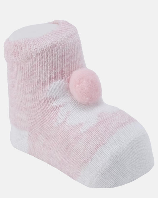 Kız Bebek Ponpon Detaylı Desenli 2'li Kısa Bilek Çorap